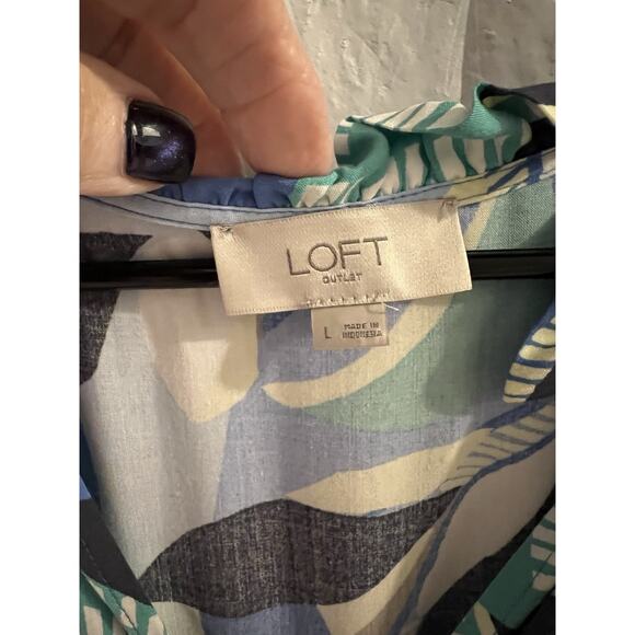 Loft Blue Green Tropical Print Maxi Dress Sz L - Picture 5 of 6